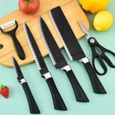 Jogo de Facas Kit 6 Peças, Aço Inoxidável Linha Premium com Tesoura e Descascador Faca de Carne.