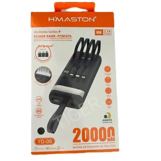 tiger Carregador Portatil Power Bank 20.000mAh com Múltiplas Saídas