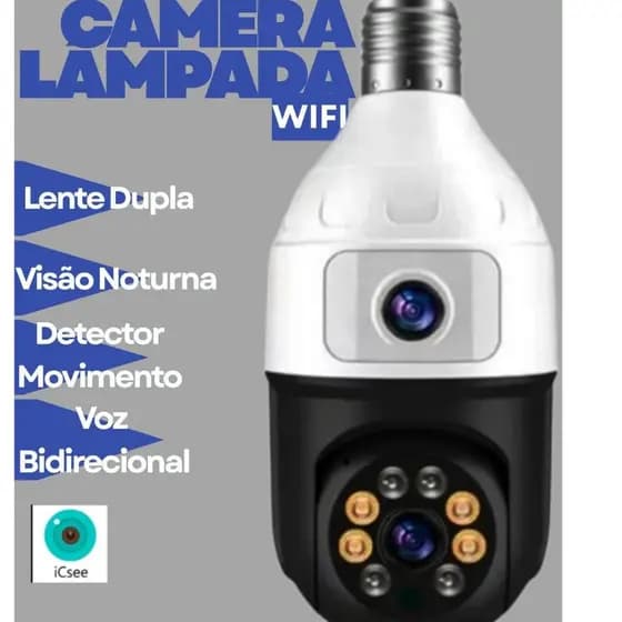 Câmera Lâmpada de segurança Lente Dupla Wifi Visão Noturna 360° JORTAN