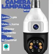 Câmera Lâmpada de segurança Lente Dupla Wifi Visão Noturna 360° JORTAN