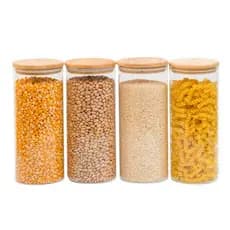 Kit 4 potes de vidro 1,8L tampa de bambu herméticos redondos