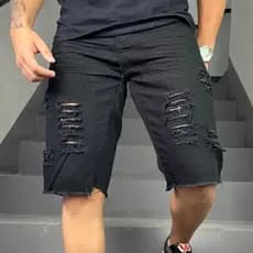 Bermuda Jeans Masculina Destroyed Estilo Fashion Moda Masculina Outlet de Fábrica