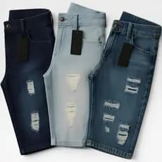 KIT_3_e_2_Bermuda Jeans Masculina Shorts Bermuda Jeans Masculina moda jogador verão Curta Rasgada