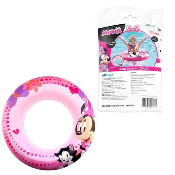 BOIA MINNIE CIRCULAR DISNEY JUNIOR - Boia Bote Inflável Infantil - Piscina Praia Lago Represa 72CM / DYIN-033