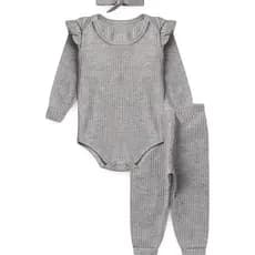 Kit Bebê 3 peças Babado Cinza