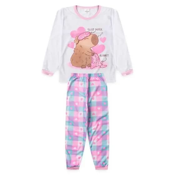 Pijama Menina Capivara Coração Branco