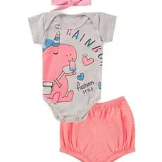 Kit Body Bombachinha Dino Picolé Rosa