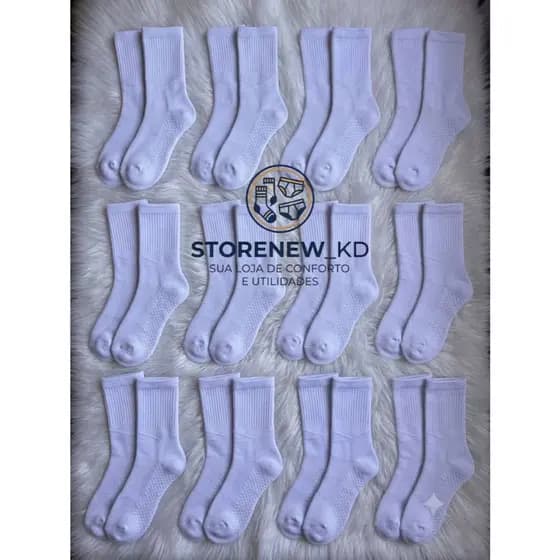 Kit Econômico Meia Longa Branca Algodão 3 a 24 Pares Alta Qualidade, Meia Unissex, Meia Masculina, Meia Feminina