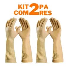 2 Pares Luva De Borracha Grossa Cano Longo Limpeza Pesada