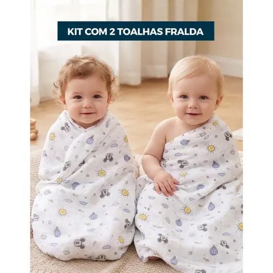Kit 2 Toalha Fralda Minnie Mickey Disney Bebê 1,10cmx70cm