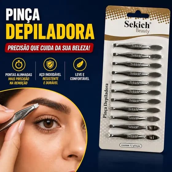 Kit 12 Pinças Prata De Aço Para Sobrancelha E Depilação Pinça Original