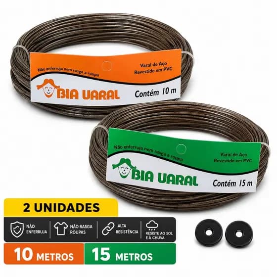 Varal Fio De Aço Encapado Plastificado (10 Metros 10m, 15 Metros 15m) - 2 Unidades