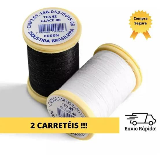 2 Carretéis Linha para Costura Depilação Glacê 100% Algodão Corrente - 150m cada