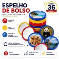 Espelho de Bolso Redondo - Caixa com 36 Unidades Kit Revenda Atacado Brinde Lembrancinha