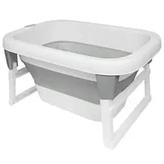 Banheira Dobrável 80 Litros Compacta Com Degrau Banho Infantil C/ Válvula Sensor Suporte Porta Sabonetes e Shampoo BUBA