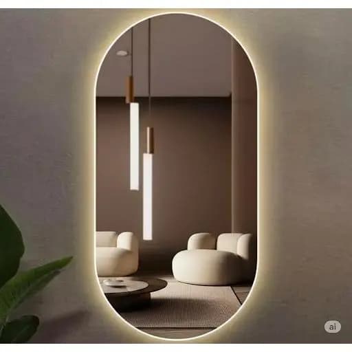 Espelho Grande Oval com LED  Lapidado Orgânico Grande Moderno e Sofisticado com Fonte