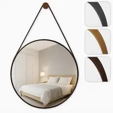 Espelho Adnet 50cm Couro Preto Marrom Caramelo Decorativo Luxo Envio Imediato