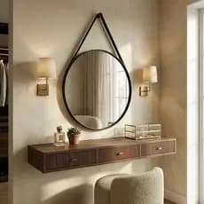 Espelho Adnet 60cm Couro Preto Marrom Caramelo Decorativo Luxo Envio Imediato
