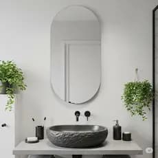 Espelho de banheiro Oval 40x50 Vidro Lapidado Decoração Moderna Elegante Banheiro Sala quarto