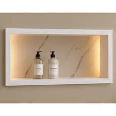 Nicho para Banheiro Prateleira Embutir De Porcelanato 60x30 com Cantoneira de Alumínio - Marmorizado