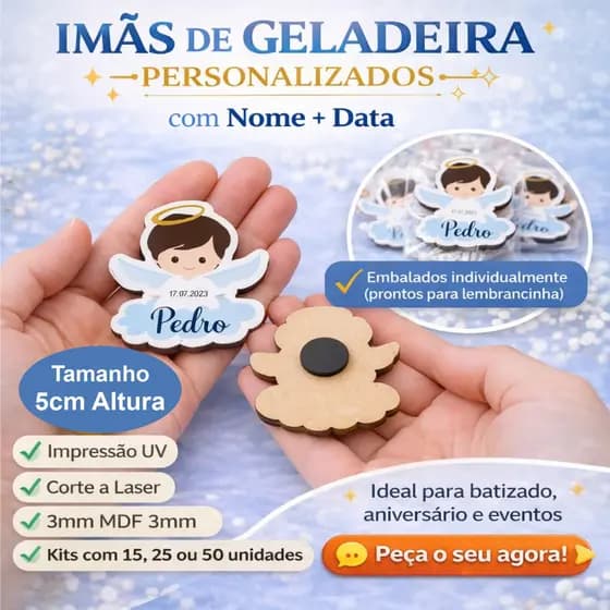 75 Lembrancinhas Imas de Geladeira BATIZADO em mdf 5cm
