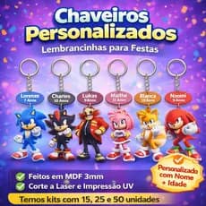 15 Lembrancinhas Aniversário Chaveiros Estilo Sonic Mdf