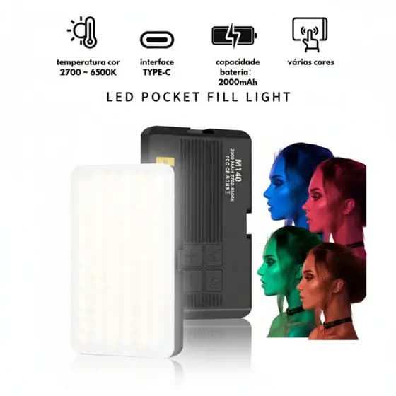 Mini Luz de Preenchimento Portátil RGB bi-Color para Celular Selfie/Vlog/Fotografia