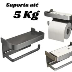 Suporte Papel Higiênico Premium Apoio Para Celular de Banheiro Fixo na Parede Sem Furos