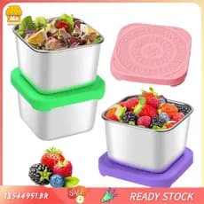 [18544951 . br] 3 Pcs 6 Onças Recipientes De Lanche De Aço Inoxidável À Prova De Vazamentos Lancheira De 304 Com Tampas