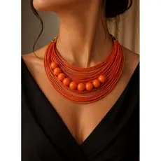 colar fem multifios laranja 25cm