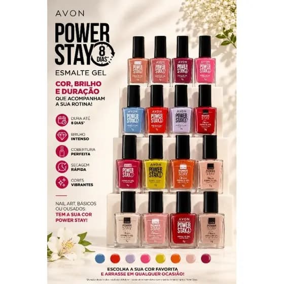 Esmalte Avon Power Stay Gel 9g | Longa Duração até 8 Dias | Cores Vibrantes e Acabamento Profissional