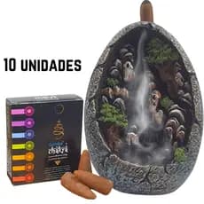 Incensário Cachoeira Cascata + 10 incensos Cone De Fumaça Decorado Incenso Cone