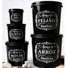 Kit 5 Potes para Mantimentos Herméticos Organizadores Cozinha (Arroz Feijão Açúcar Café Sal)