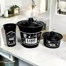 Kit Organizador De Pia 3 Peças Lixeira 3L Porta Detergente