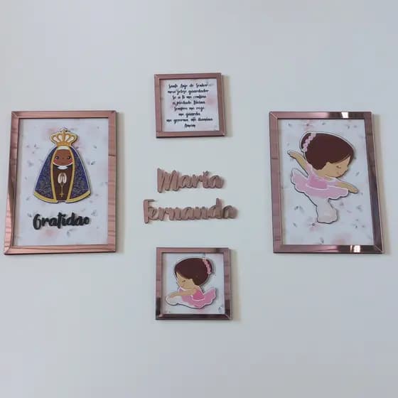 Kit com 4 Quadros Decorativos Tema a Escolher Com Moldura em Acrílico Espelhado