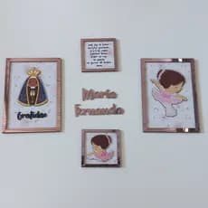 Kit com 4 Quadros Decorativos Tema a Escolher Com Moldura em Acrílico Espelhado