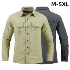 Homens Treinamento De Verão Camisas De Manga Longa Trabalho De Caminhada De Múltiplos Bolsos Ao Ar Livre Carga De Pesca