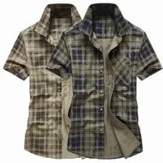 Camisa Cargo Xadrez Folgada De Verão Masculina , De Manga Curta Resistente Ao Desgaste Ar Livre