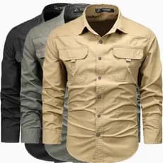 Camisa Masculina Casual Solta Cargo Manga Comprida Caminhada Com Vários Bolsos Cor Sólida Plus size