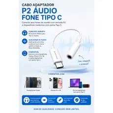 Cabo Adaptador de Audio USB Tipo C para P2 3.5mm Com Chip DAC para Celulares e Notebooks