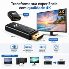 Adaptador Conversor DisplayPort para HDMI 4K 60Hz | Full HD | Plug and Play