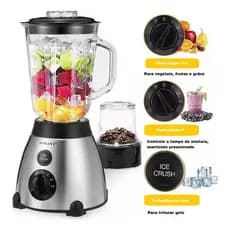 Liquidificador Turbo 1000w Jarra de Vidro 1,5 Litros 2 em 1 Moedor de Grãos Café Tritura Gelo 3 Velocidades