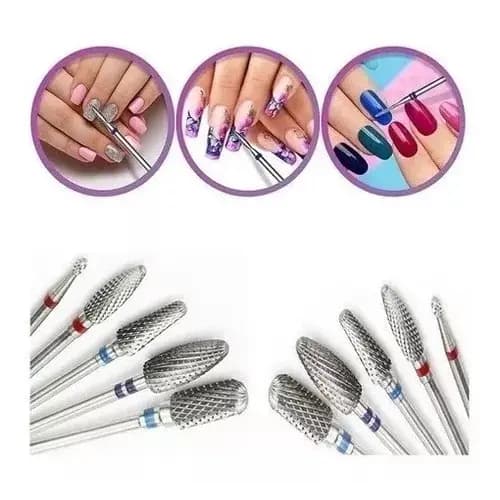 Kit 5 Brocas Tungstênio Profissional Unhas Gel Acrigel Fibra