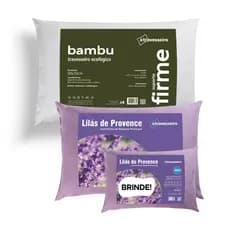 Combo Travesseiro com Aromaterapia Lavanda + Travesseiro fibra de Bambu Alto e firme 50x70 + BRINDE