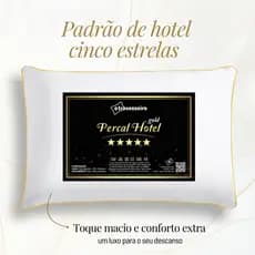 Travesseiro Luxo Percal Hotel Gold 100% Fibra Siliconada Toque macio Lavável Suporte Alto