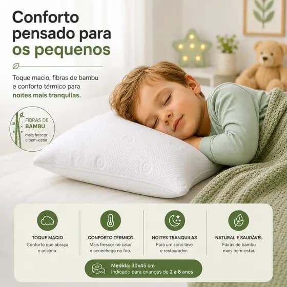 Travesseiro Infantil Antialérgico e antiácaros 30x45 Lavável á maquina de 2 á 8 Anos