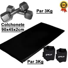 Kit Treino Colchonete, Par Halter Sextavado 3kg e Par Caneleira 3Kg One Life Sports Academia em Casa