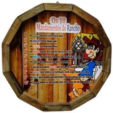 Quadro Tampa de Barril em Madeira Rústica - Os 10 Mandamentos do Rancho