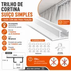 Kit Trilho Suiço Max Simples Aluminio Com Aba Cortina Completo até 6 Metros Branco