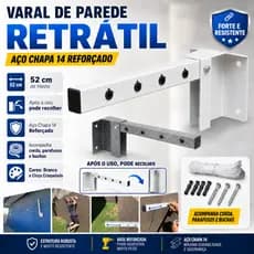Varal Retrátil Dobrável De Parede Em Aço Grosso e Resistente Branco Eletrostatica ENVIO IMEDIATO